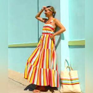 J Crew Rainbow Stripe Maxi Dress,, Medium